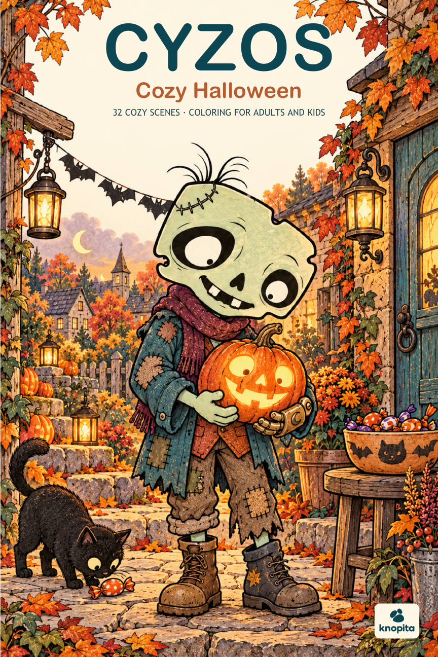 Cozy Halloween · 32 Cozy Scenes · Coloring for Adults, Teens and Kids